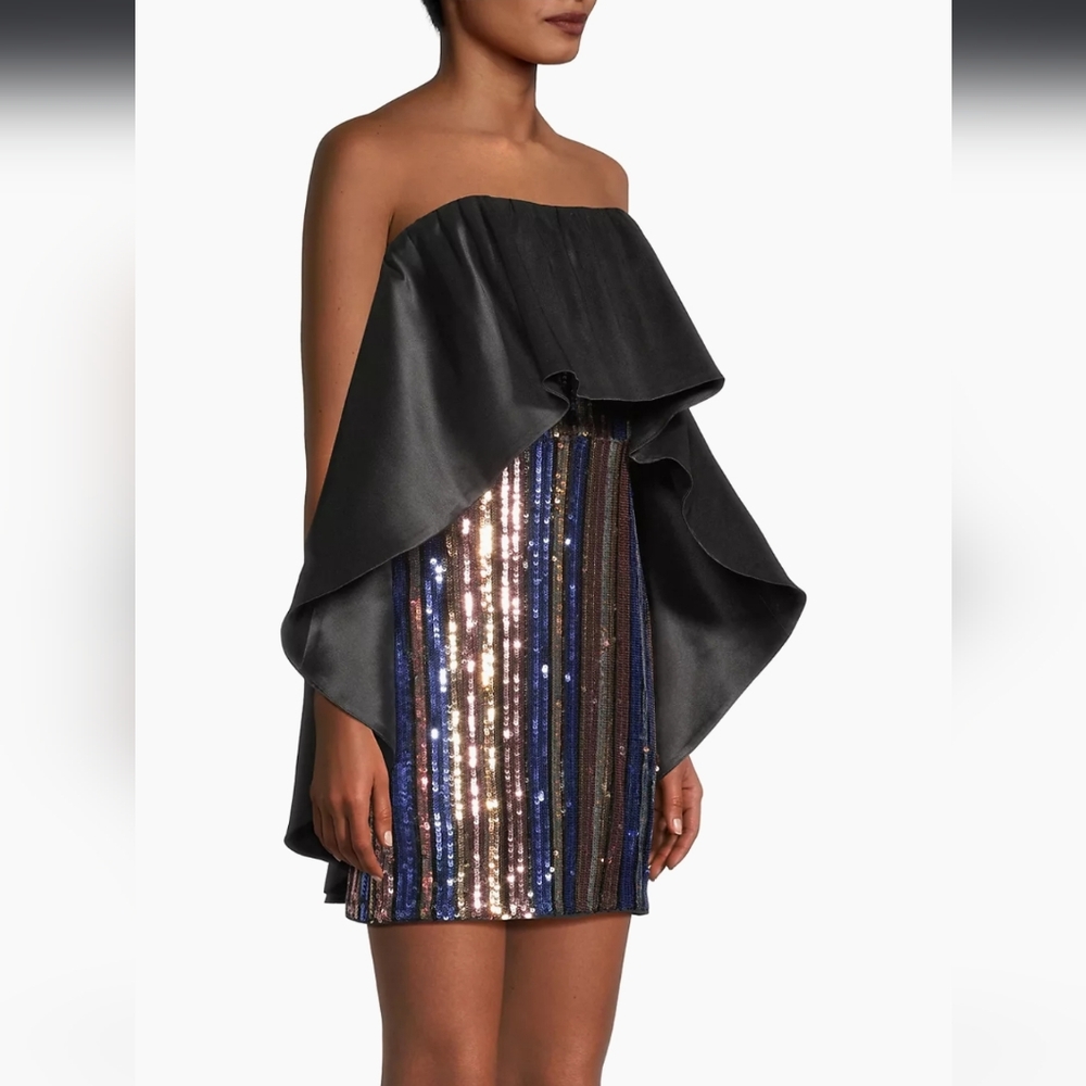 One33 Social Sequined Stripe Cape Minidress, Gold, Purple, Glamourous, NWT, 6 - Picture 4 of 8